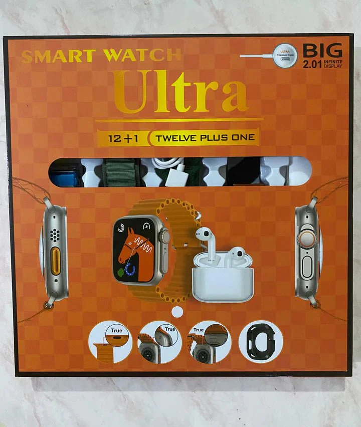 smart watch ultra 12+1 gift set: big 2.01" infinite display, tws earbuds & 12 straps smart watch ultra 12+1 gift set: big 2.01" infinite display, tws earbuds & 12 straps