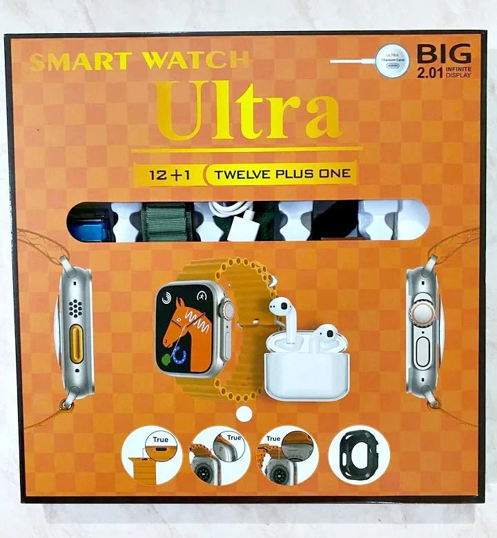 smart watch ultra 12+1 gift set: big 2.01" infinite display, tws earbuds & 12 straps smart watch ultra 12+1 gift set: big 2.01" infinite display, tws earbuds & 12 straps