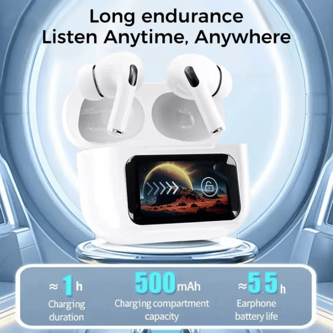 premium display tws earbuds: anc/enc, double noise reduction, touch control & find my feature premium display tws earbuds: anc/enc, double noise reduction, touch control & find my feature