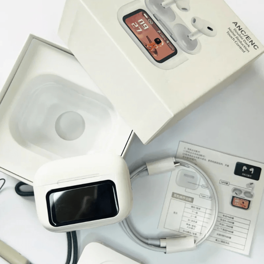 premium display tws earbuds: anc/enc, double noise reduction, touch control & find my feature premium display tws earbuds: anc/enc, double noise reduction, touch control & find my feature