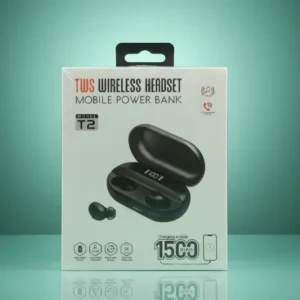 tws headset model t2: 1500mah mobile power bank & wireless stereo earbuds